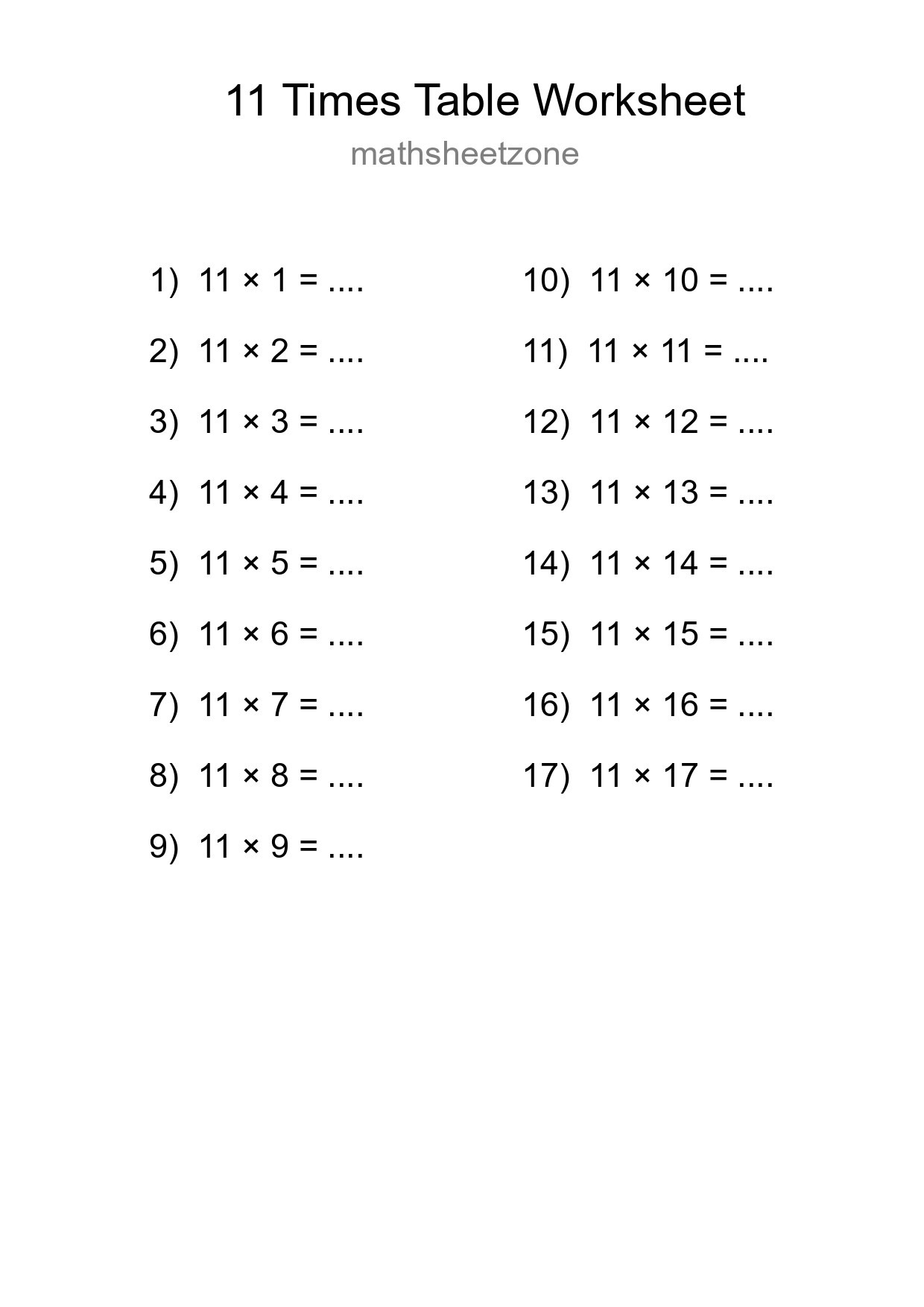 Grade 4 Multiplication Table 11 Practice - Part 295