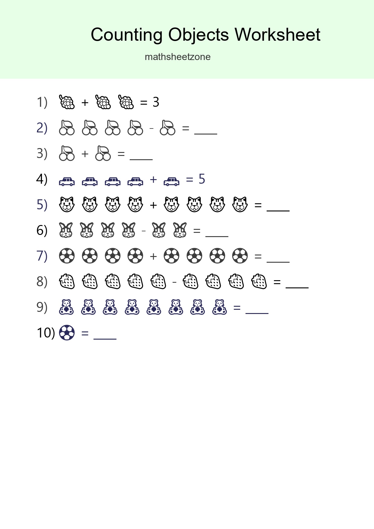 Kindergarten Count The Objects Worksheet - Part 223