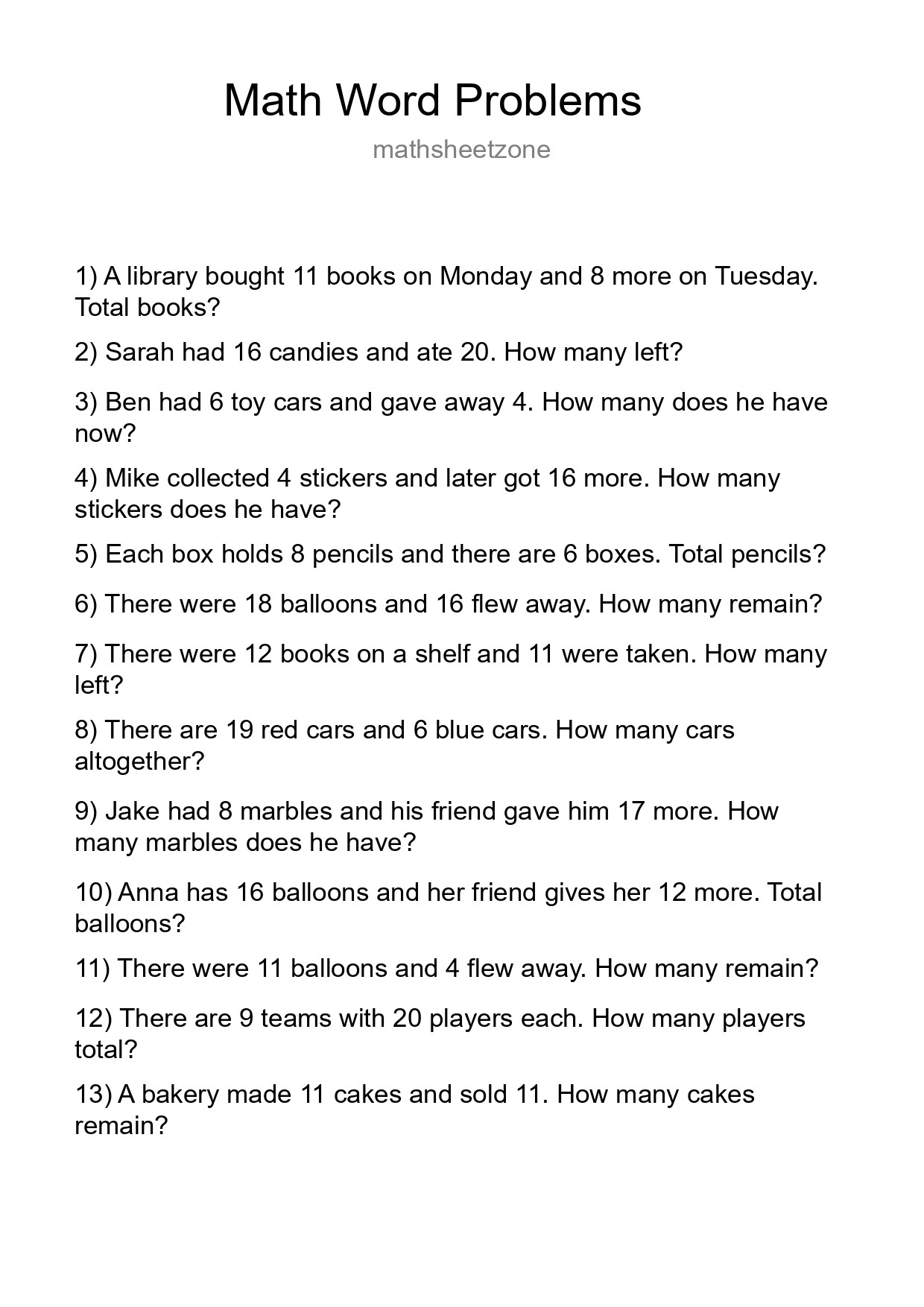 Math Word Problem Worksheet