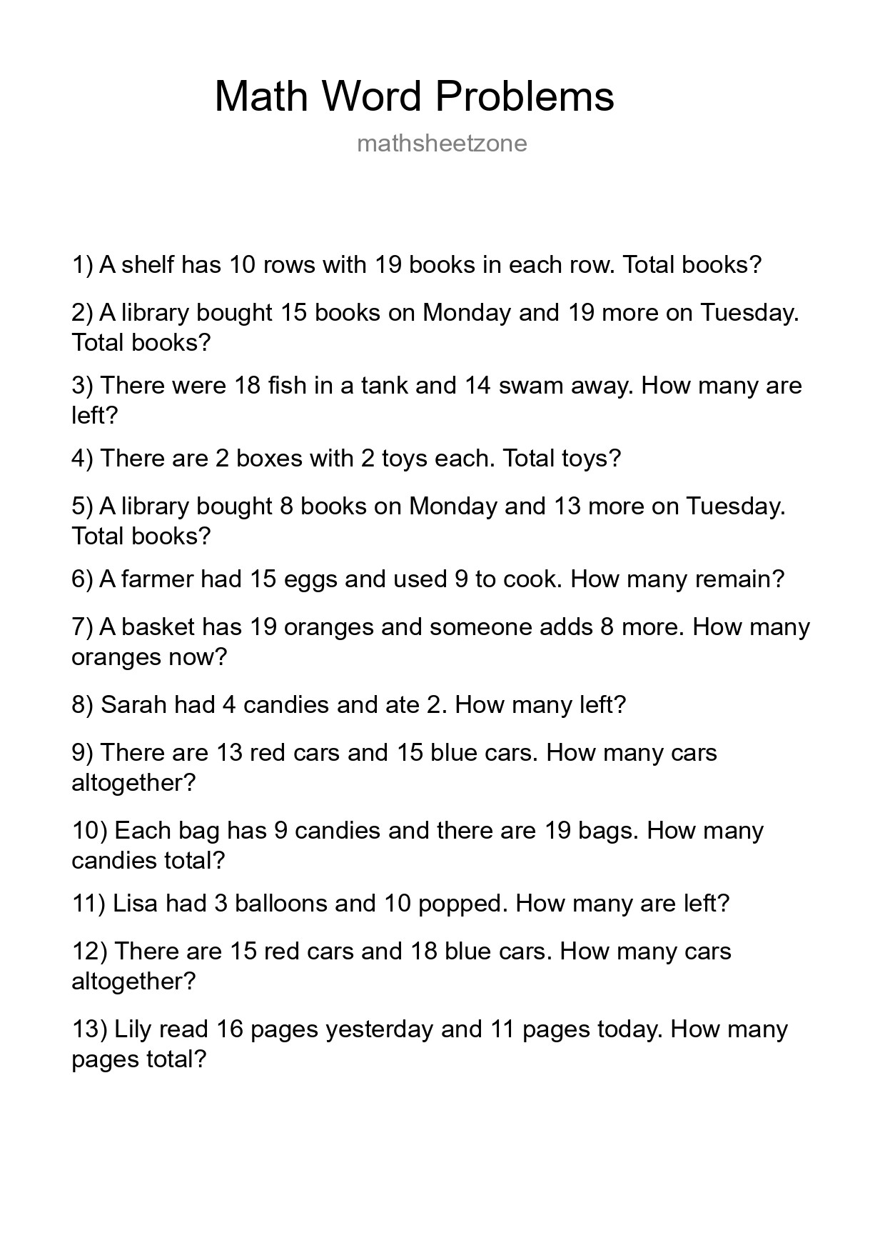 Math Word Problem Worksheet
