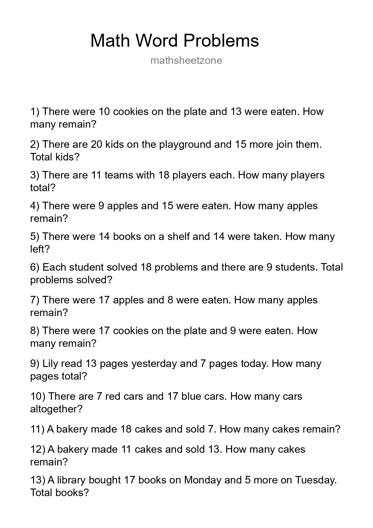 Math Word Problem Worksheet