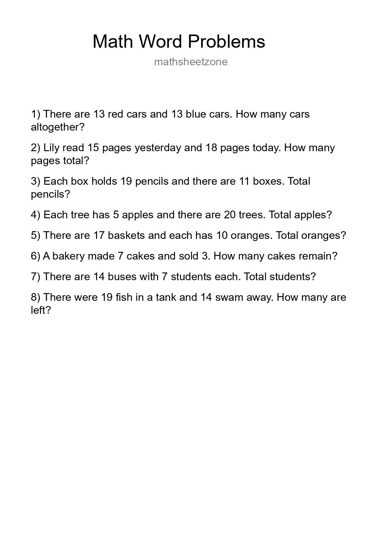 Math Word Problem Worksheet