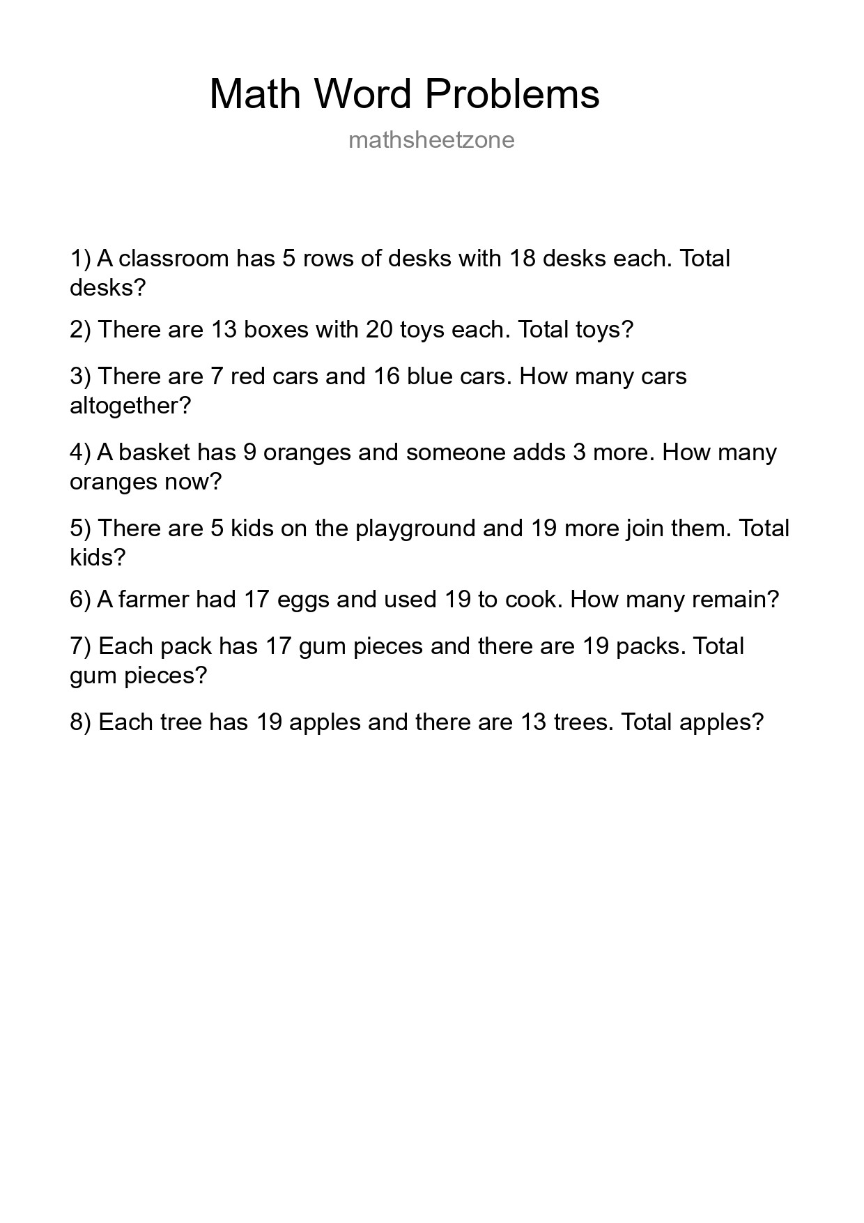 Math Word Problem Worksheet