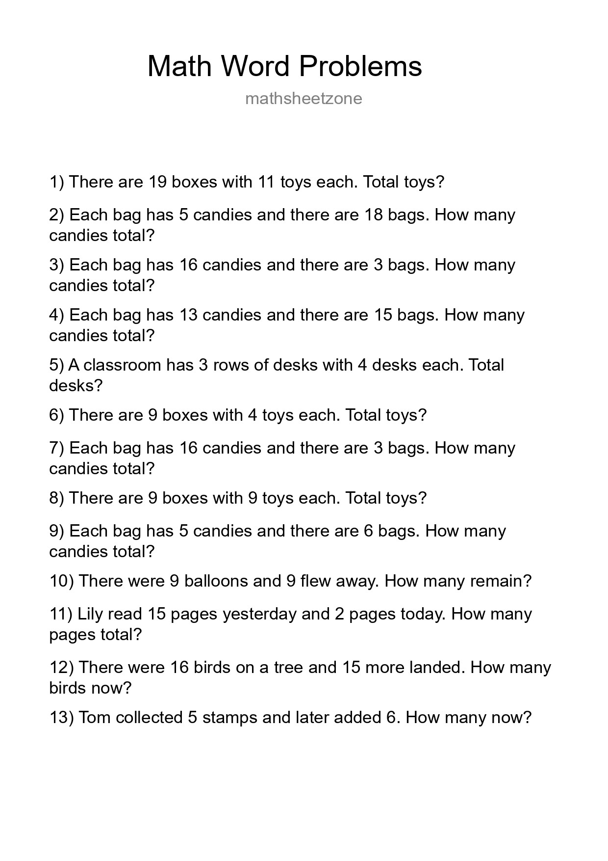 Math Word Problem Worksheet