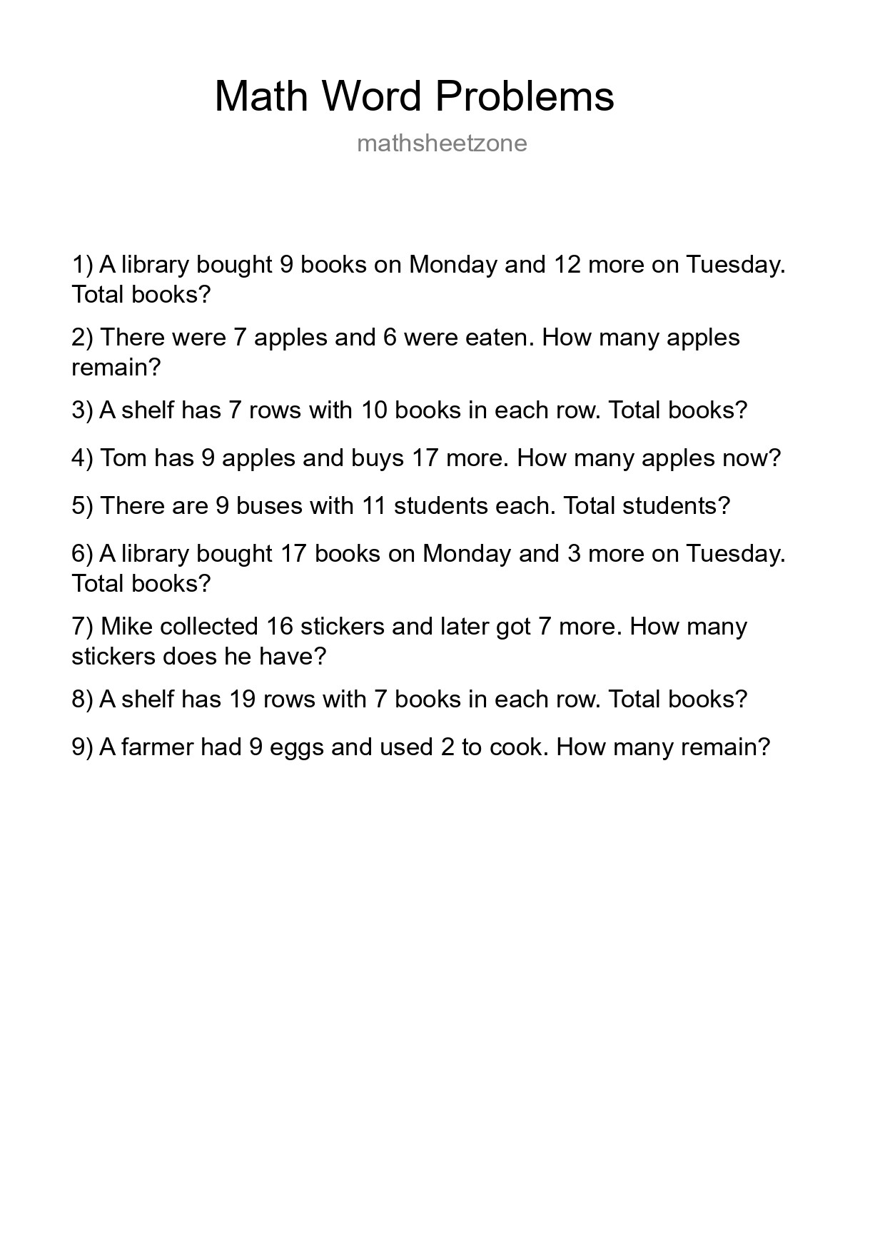 Math Word Problem Worksheet