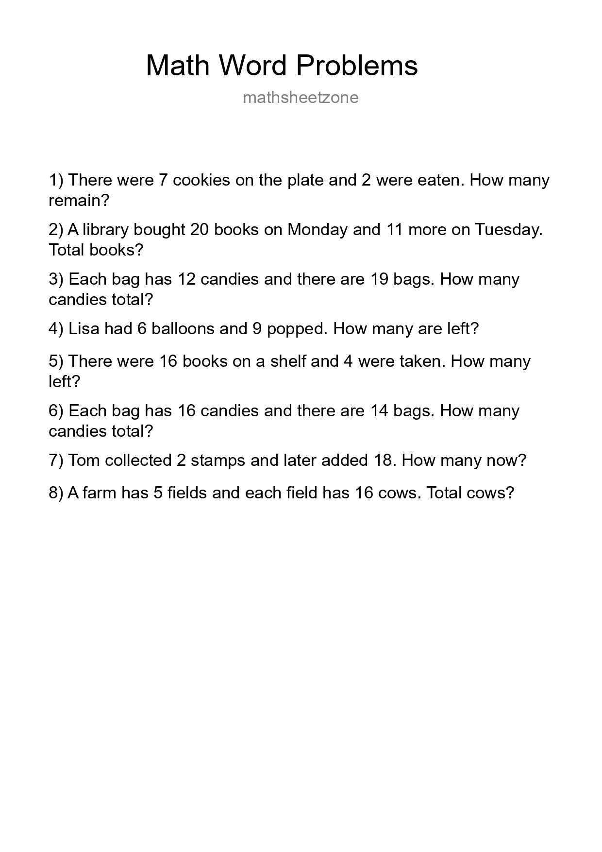 Math Word Problem Worksheet