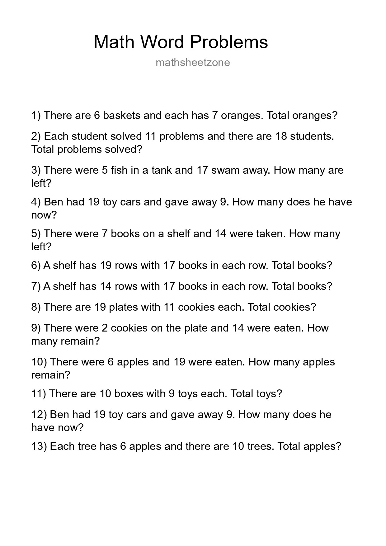 Math Word Problem Worksheet