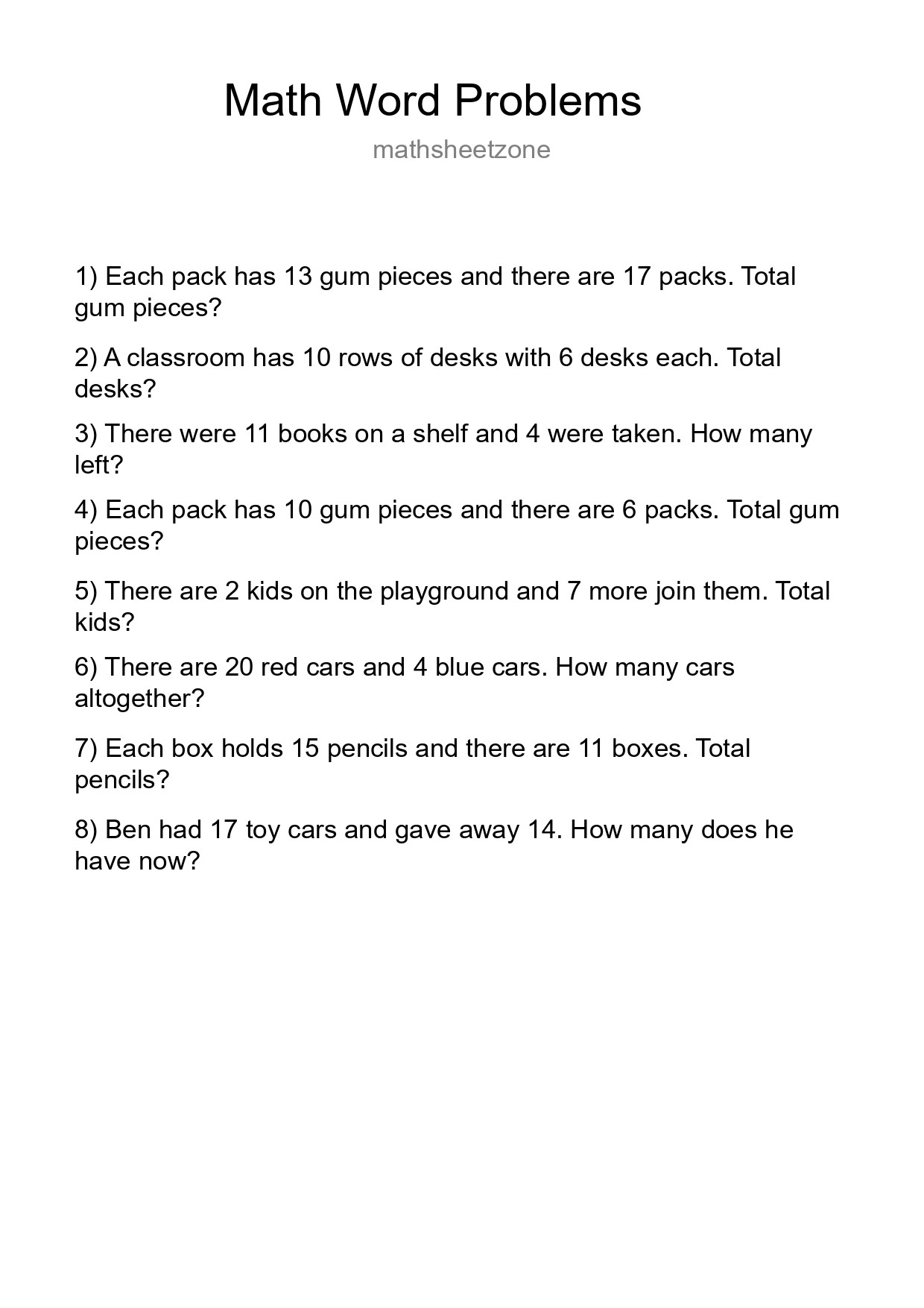 Math Word Problem Worksheet