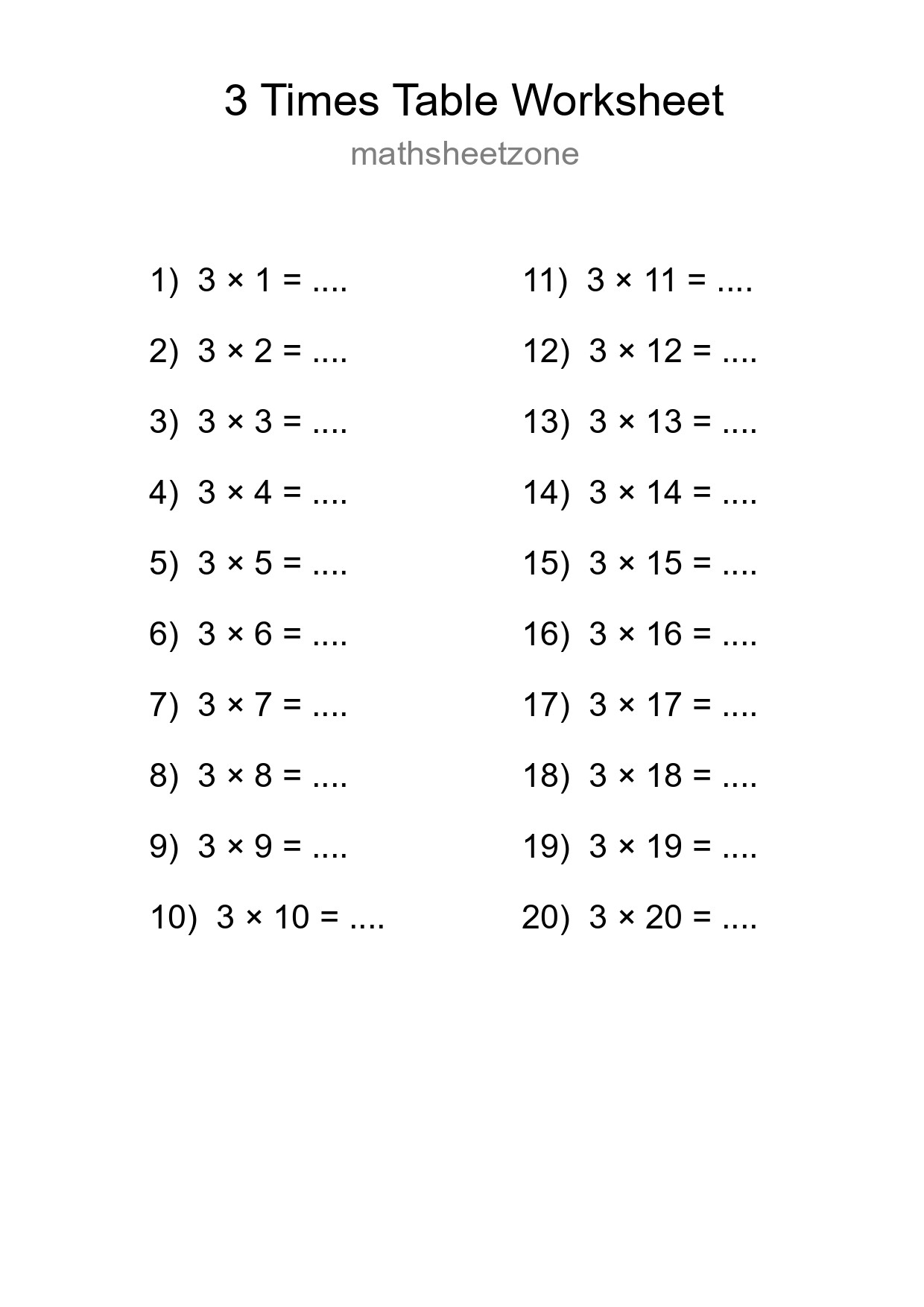 Printable 3 Times Table Worksheet For Grade 2 - Part 53