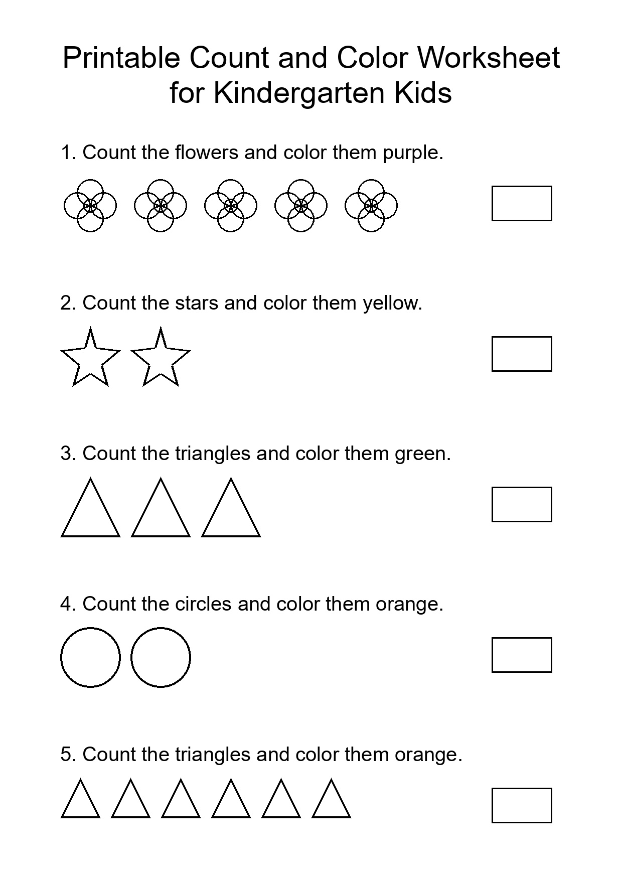 Printable Count and Color Worksheet for Kindergarten Kids