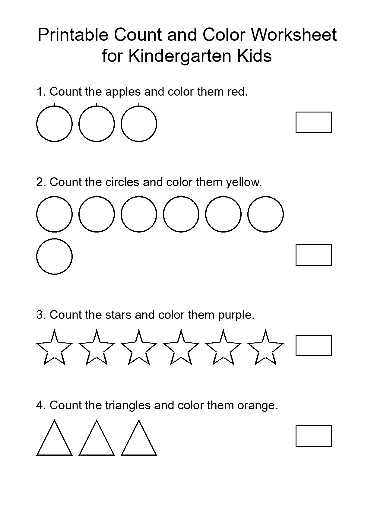 Printable Count and Color Worksheet for Kindergarten Kids