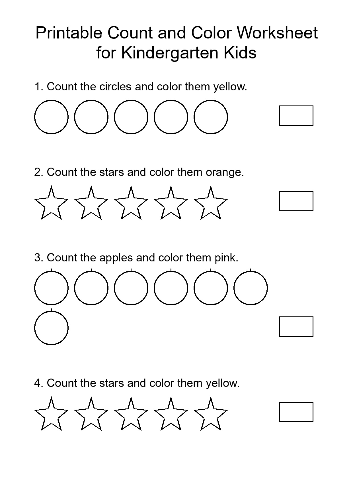 Printable Count and Color Worksheet for Kindergarten Kids