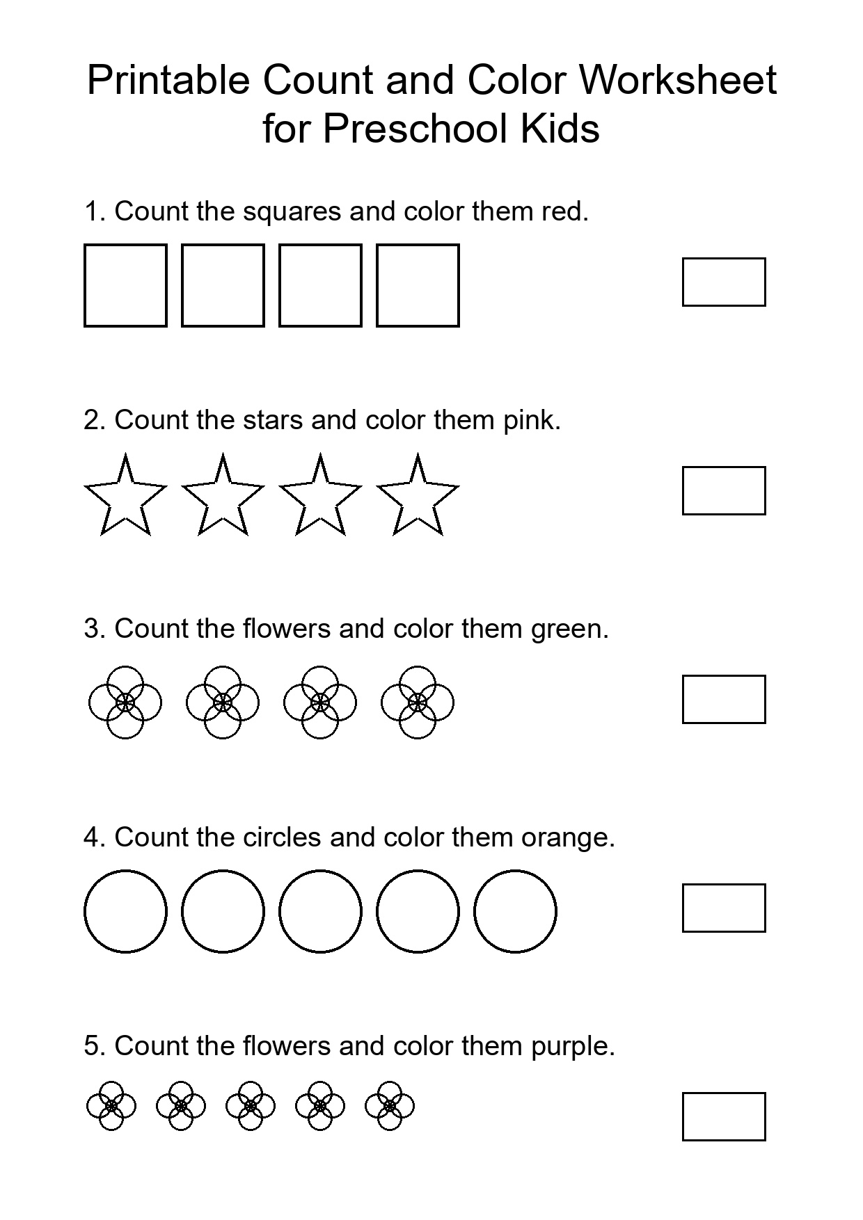 Printable Count and Color Worksheet for Preschool Kids