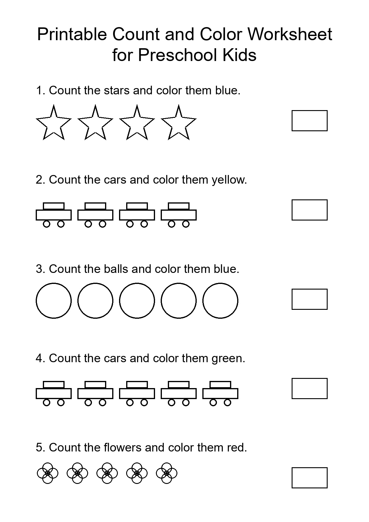 Printable Count and Color Worksheet for Preschool Kids