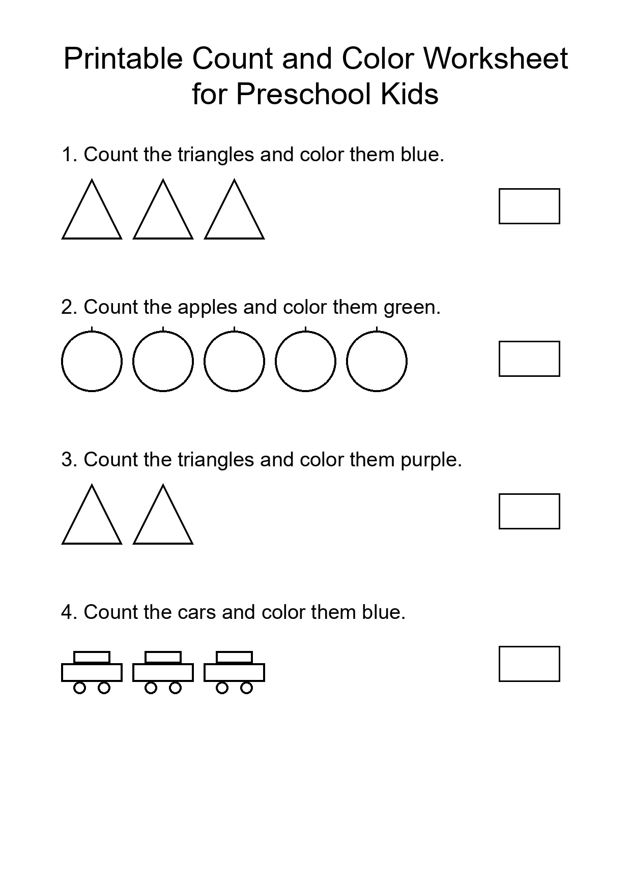 Printable Count and Color Worksheet for Preschool Kids