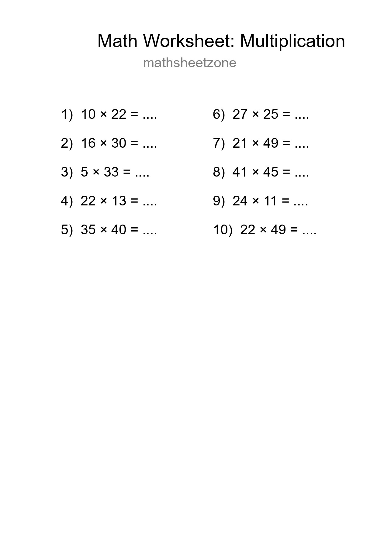 Printable Free 10 Multiplication Math Worksheet For Grade 2 - Part 216