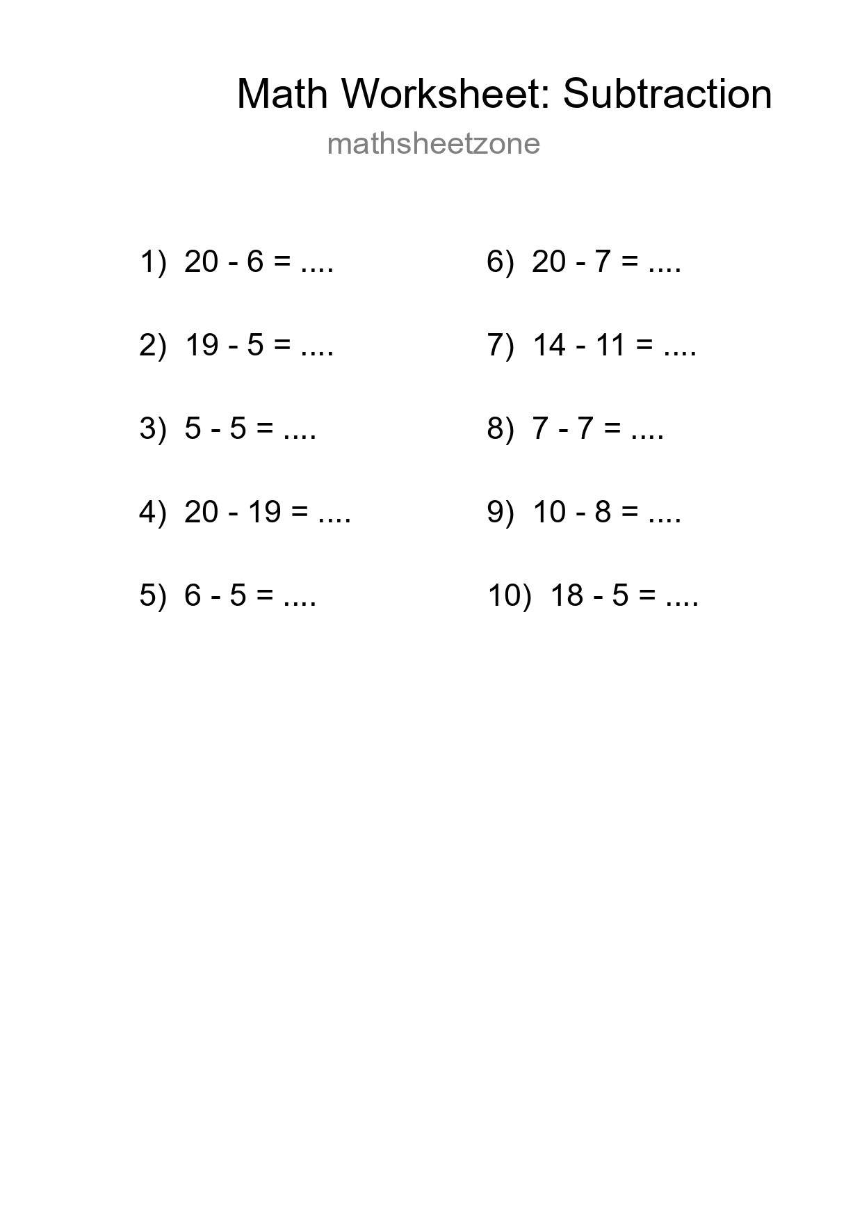 Printable Free 10 Subtraction Math Worksheet For Grade 2 - Part 294