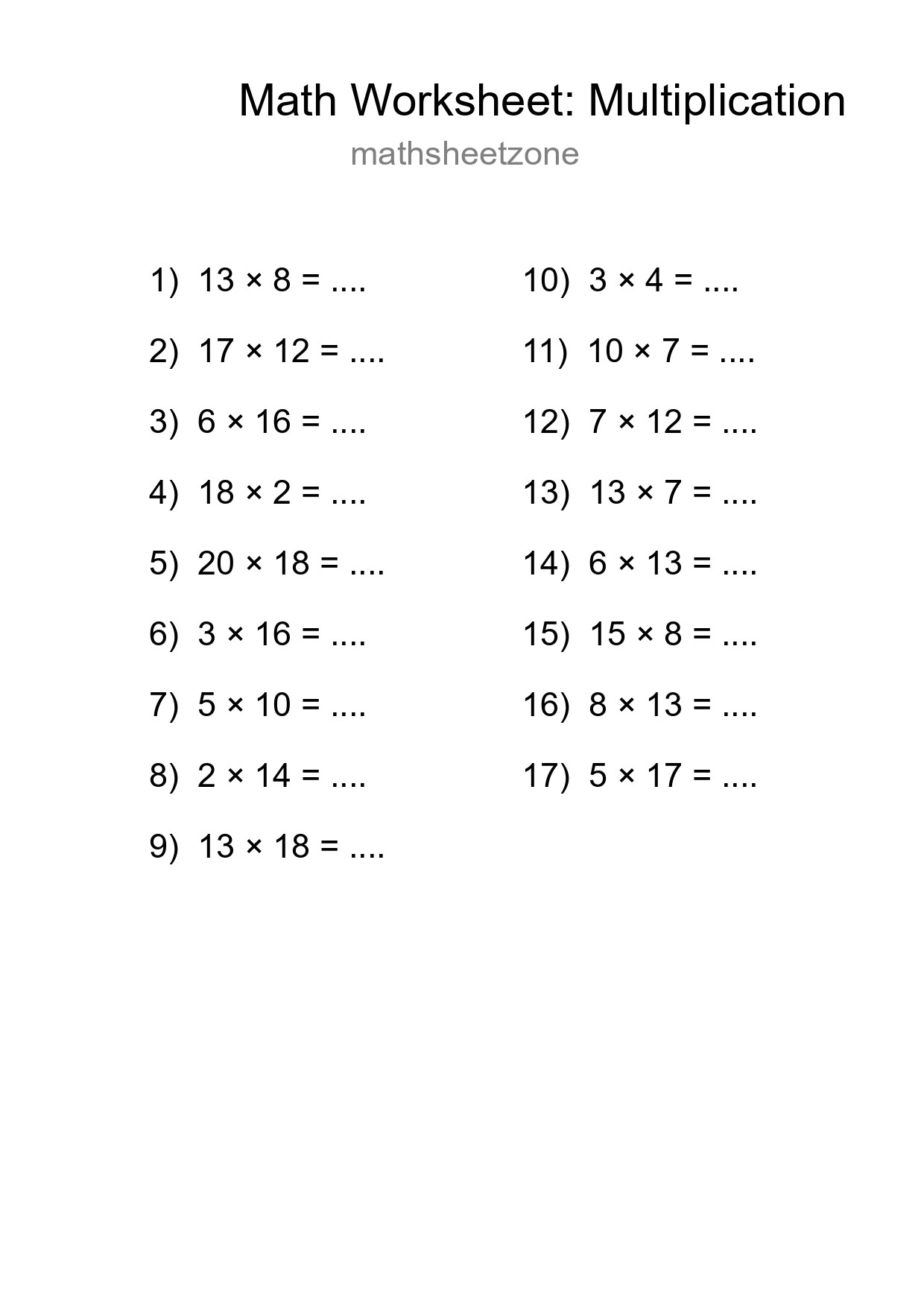 Printable Free 17 Multiplication Math Worksheet For Grade 2 - Part 227