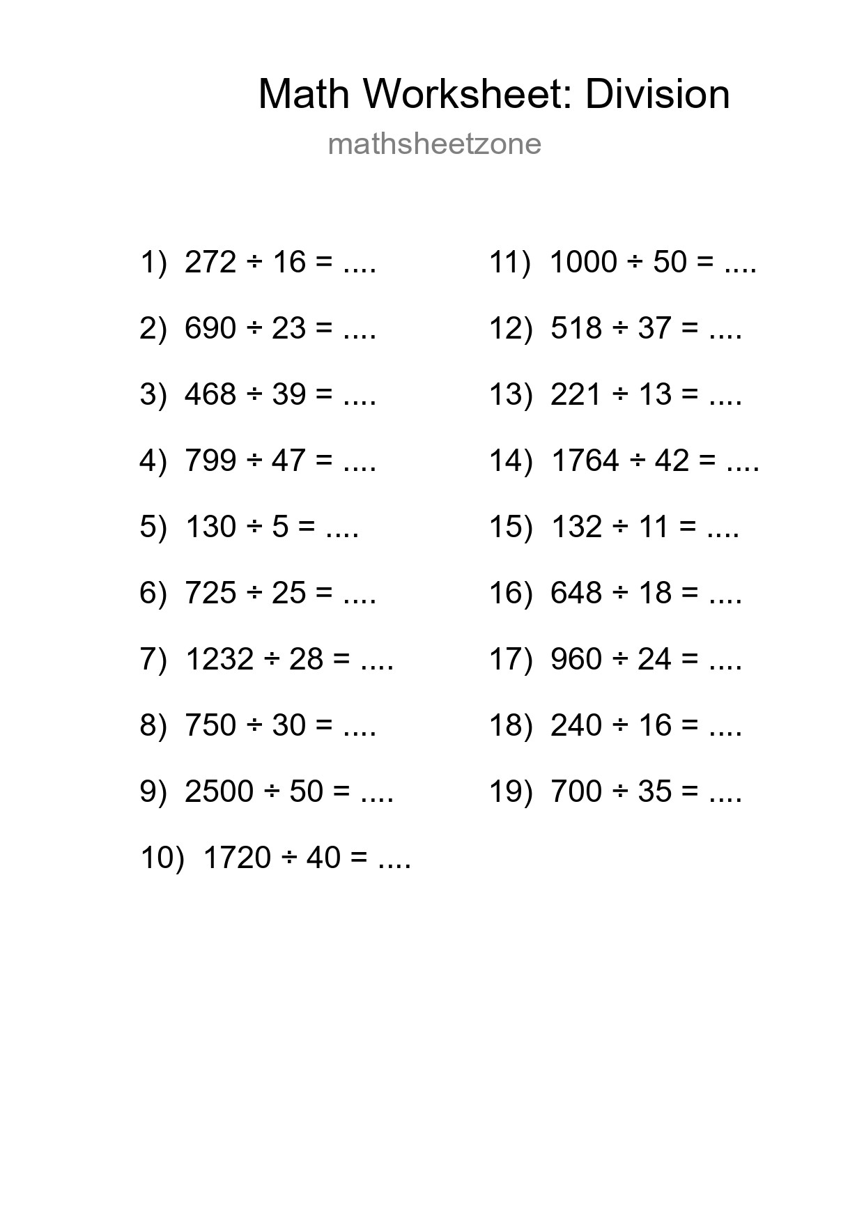 Printable Free 19 Division Math Worksheet For Grade 2 - Part 224