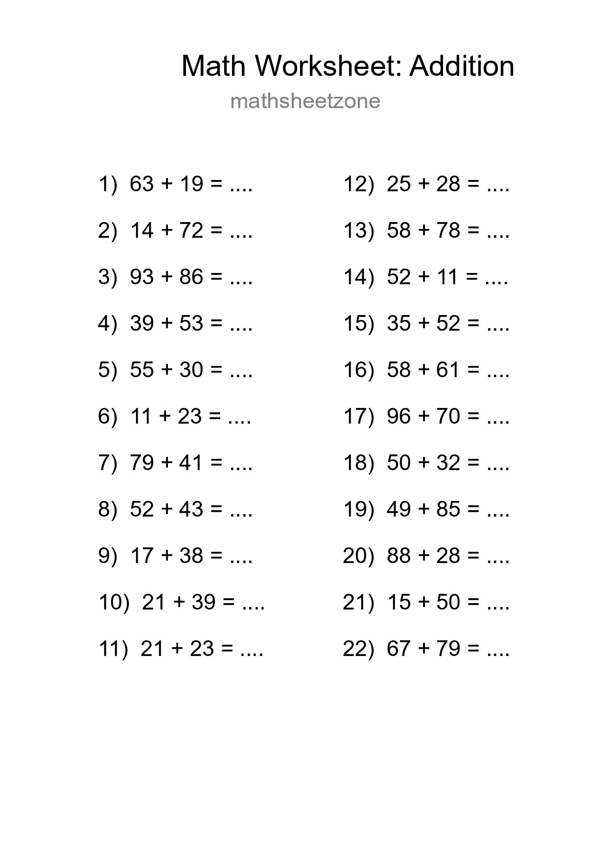 Printable Free 22 Addition Math Worksheet For Grade 3 - Part 23