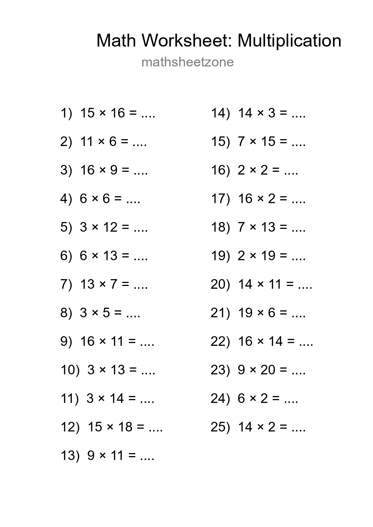 Printable Free 25 Multiplication Math Worksheet For Grade 2 - Part 18