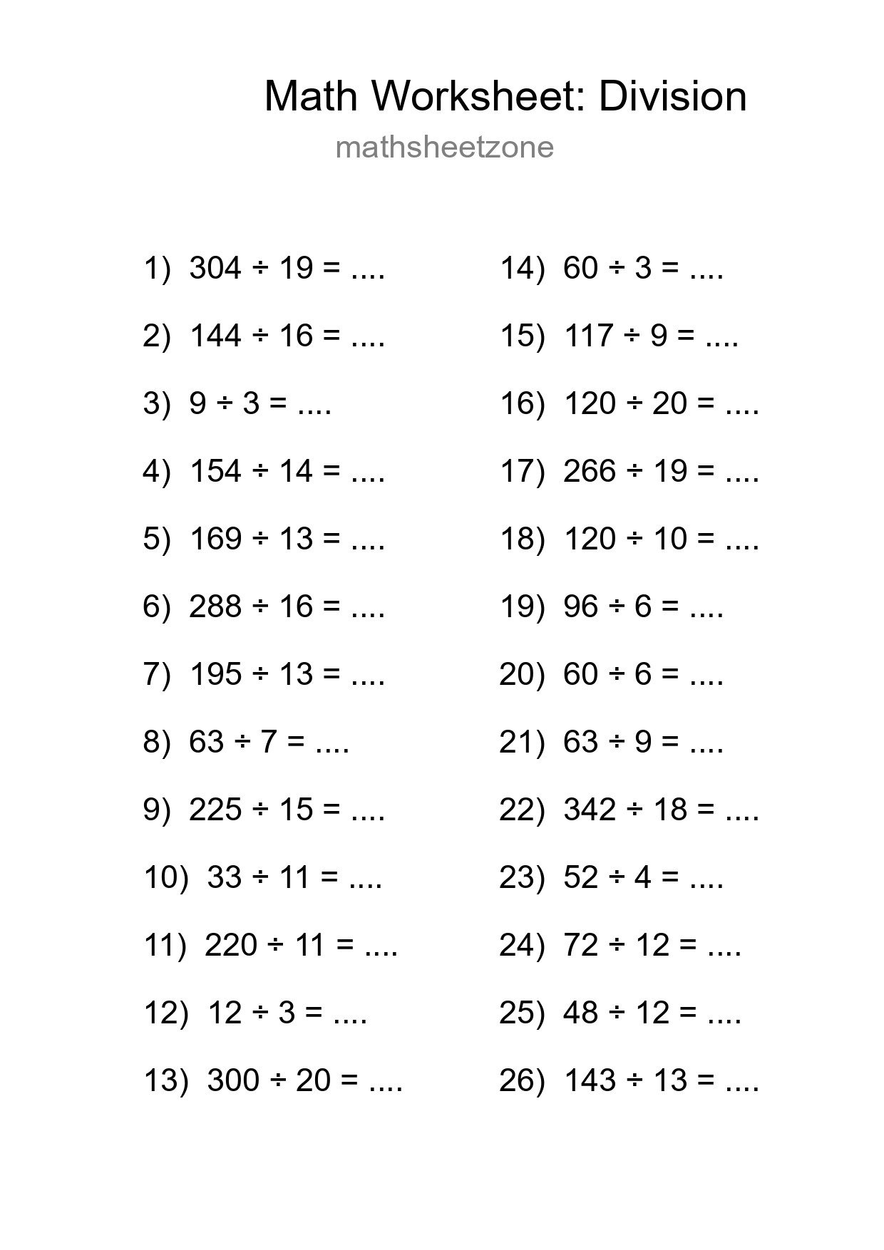 Printable Free 26 Division Math Worksheet For Grade 2 - Part 103