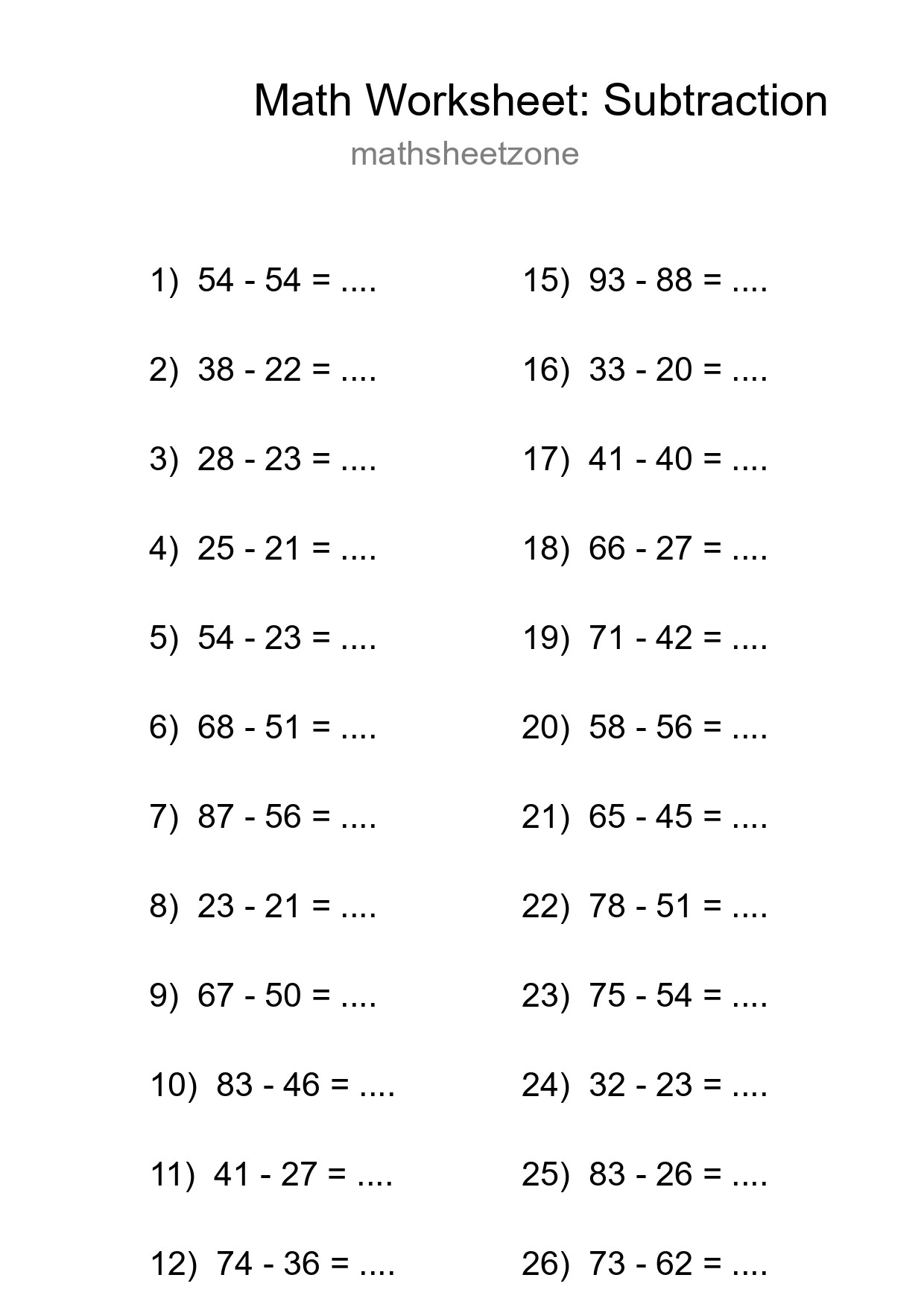 Printable Free 27 Subtraction Math Worksheet For Grade 3 - Part 261