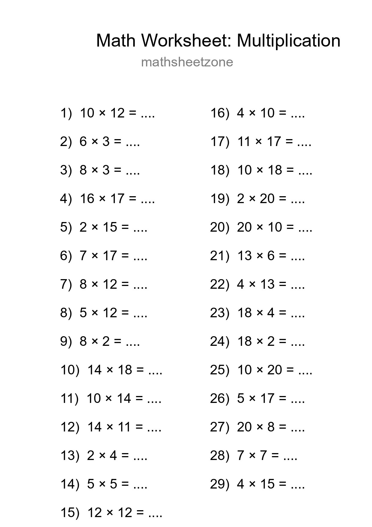 Printable Free 29 Multiplication Math Worksheet For Grade 2 - Part 128